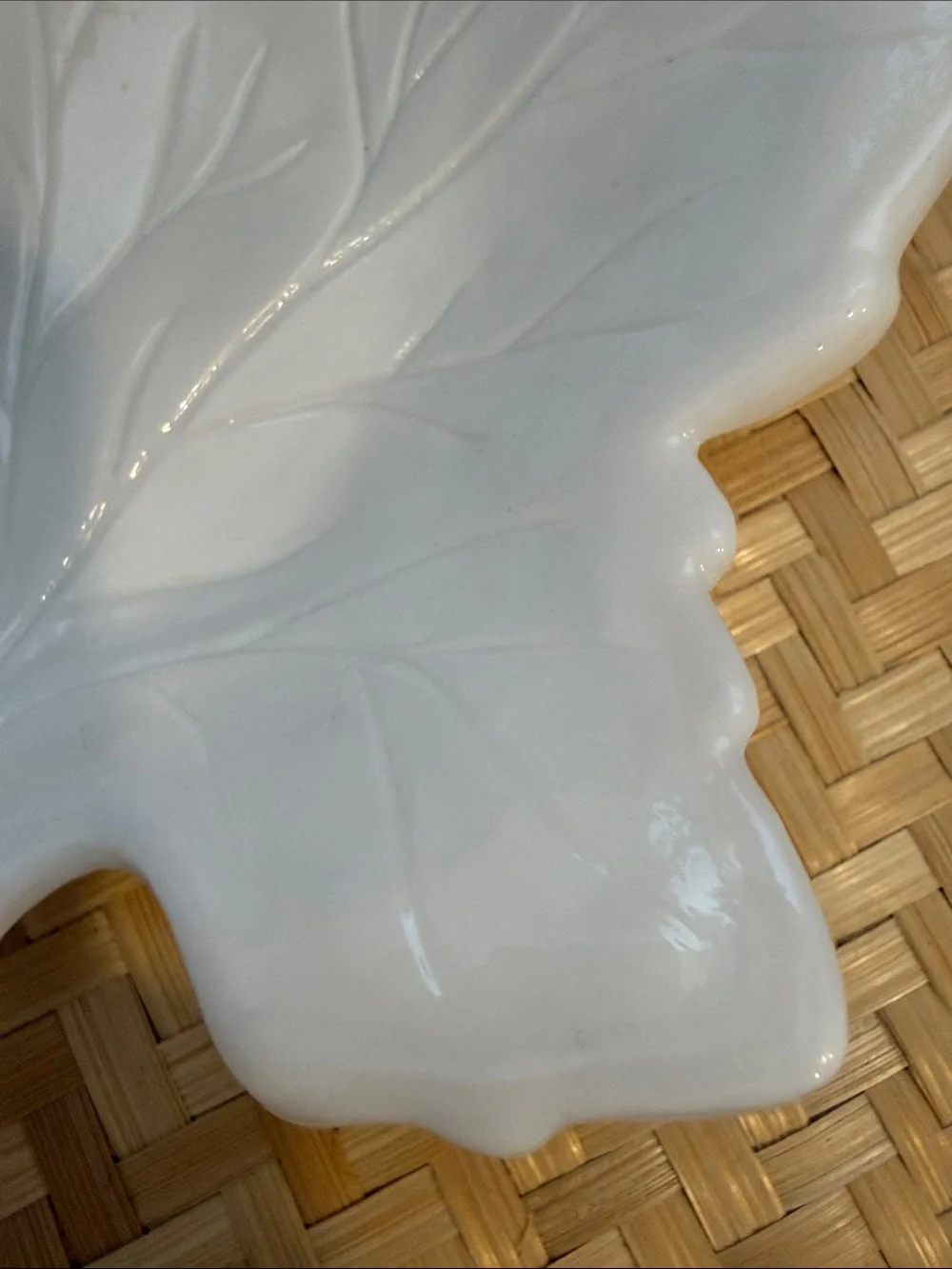 Vintage White Milk Glass Maple Leaf Serving Dish Candy Nut Trinket Bowl Fall